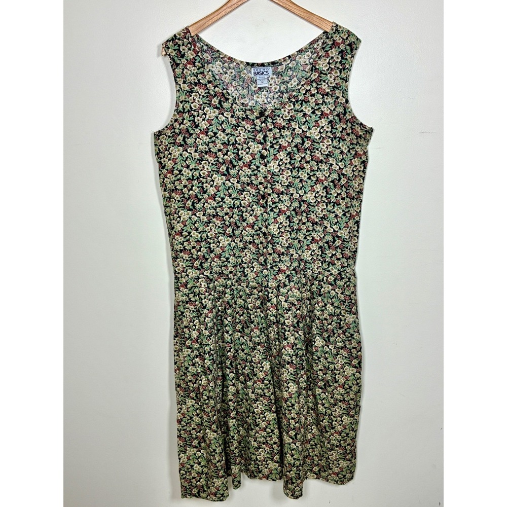 VTG 90s Calico Floral Jumper Dress Size L Dropped Waist Teacher Cotton Modest
